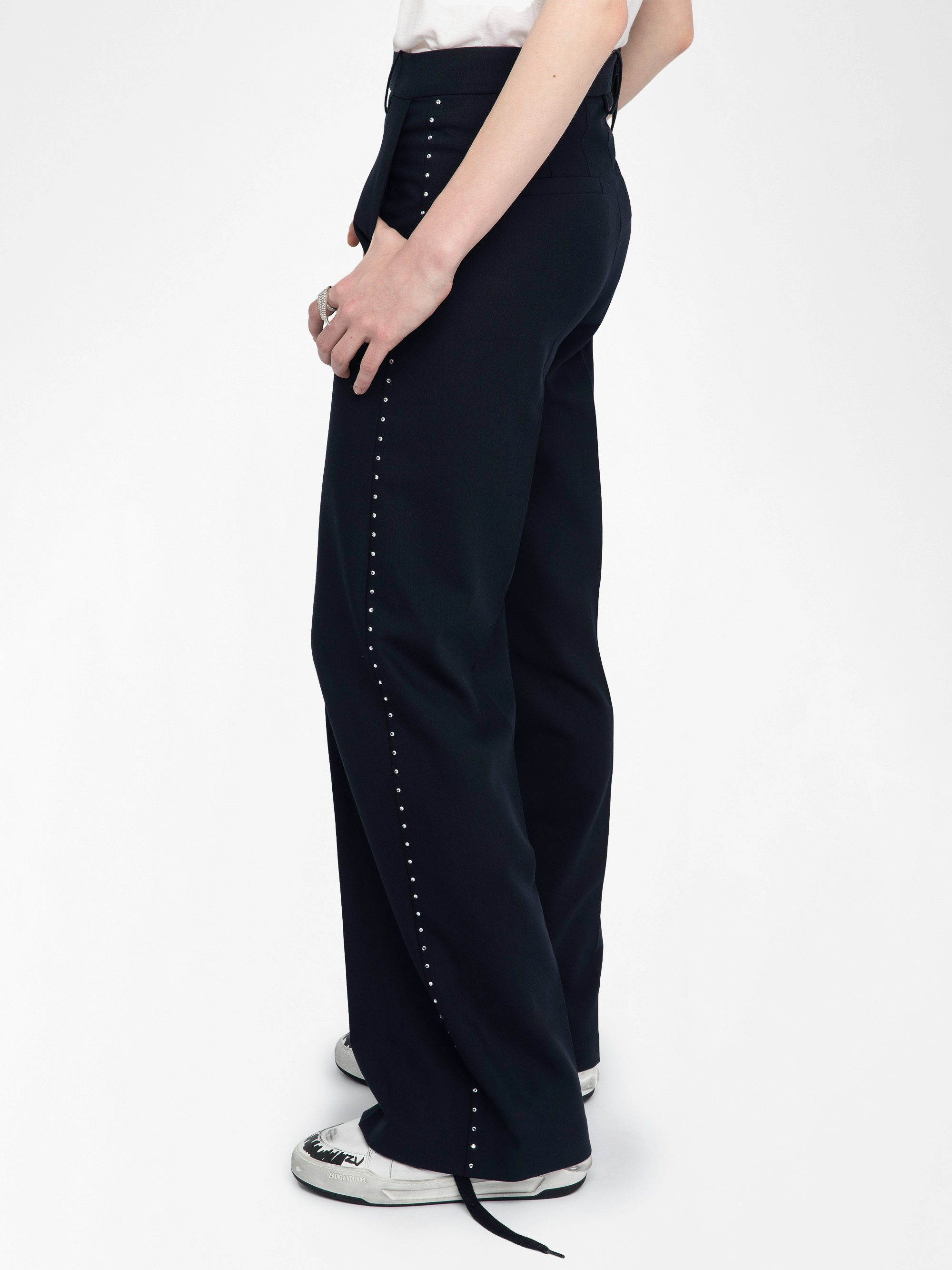 Panol Trousers - Wide-leg tailored trousers with rhinestones.